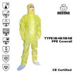 Yellow Disposable Chemical Coveralls Biological Overalls TYPE3B/4B/5B/6B for sale