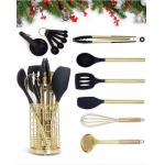 Black & Gold Kitchen Utensils With Metal Gold Utensil Holder 17PC Gold Cooking Utensils Set Includes Black & Gold Measur for sale