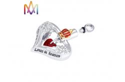 China Heart Cremation Urn Engraved Necklace Charms With Red Diamond supplier
