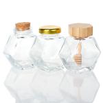 Empty 100Ml 380Ml Hexagonal Honey Pot Glass Honey Jar With Dipper