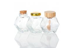 China Empty 100Ml 380Ml Hexagonal Honey Pot Glass Honey Jar With Dipper supplier