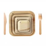 10 Disposable Square Areca Palm Leaf Plates With Fork Knife for sale
