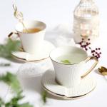 Custom Afternoon Drinkware Luxury Gold Plated Ceramic Cup with Saucer Wholesale Modern Irregular Coffee Tea Cups for sale