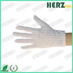 White Striped ESD Hand Gloves 100% Polyester With Conductive Carbon Line Every 10mm for sale