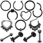 Steel Black Seamless Hinged Nose Hoop Septum Clicker Piercings Heart Star Lip Labret Ring Ear Cartilage Tragus Sexy Jewe for sale