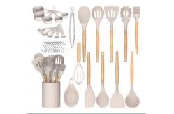 China White Silicone Utensils With Wooden Handles Rustproof Scaldingproof supplier