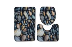 China Stone Printed 3 Pc Bath Rug Set 45*75cm Toilet Seat Cover Rug supplier