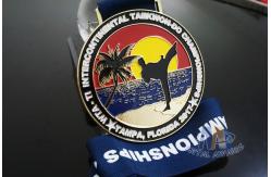 China Taekwondo Round Custom Race Medals Sandblast Effect With Gold Plating supplier