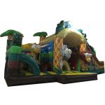 New elephant inflatable combo jumping house zoo animals palm trees inflatable combo house for sale