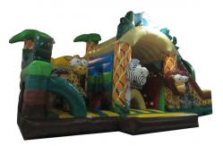 China New elephant inflatable combo jumping house zoo animals palm trees inflatable combo house supplier