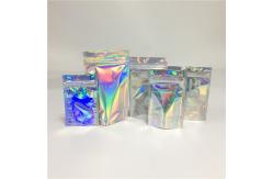China Durable Hologram Stand Up Pouches Mylar Weeds Smell Proof Bags With Clear Window supplier