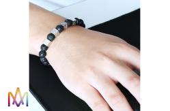 China 22g Etching Words Available Volcanic Stone Bead Bangle supplier