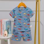 Plane Pattern Cotton Short Sleeve Pyjama Set odor resistant summer pj sets for sale