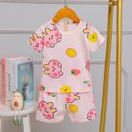 Rabbit Head Summer Pyjama Sets simple outline Cotton Pj Set For 90cm 100cm height for sale