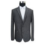 Male Blazer Jackets Pocket Zipper Dark Grey Woolen Business Suits Style for sale