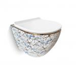 White Floral Pattern Sanitary Ware Ceramic Wc Toilet Wall Hung for sale