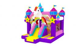 China 1000D Fireproof Baffle Inflatable Unicorn Jumping House With Slide supplier