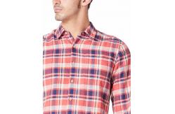China Orange Plaid gingham Mens Casual Linen Shirts with Band Collar supplier