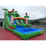 Pvc Tarpaulin Kids Inflatable Water Slide With Pool / Commercial Bounce House Water Slide for sale