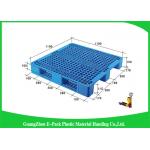 Ventilated Plastic Skids Pallets Single Faced , Euro Blue Plastic Pallets Ventilated Deck for sale