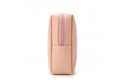 China Pink Travel Cosmetic Makeup Bags PU Leather With Gold Metal Zipper supplier