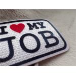Elegant Custom Clothing Patches  Slogan Logo I LOVE MY JOB Plush Chromatically Flocking