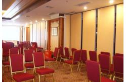 China Hard Cover Leather Surface Wood Operable Partition Walls Aluminium Track Wheel Hanging System supplier