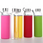 18 Oz Leak Proof Portable Glass Bottle , Carrying Sleeve Reusable Drink Bottle for sale