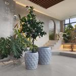 D390*H410B D340*H360 Fiber Clay Planter With Textured Surface And Frost Resistant Character for sale