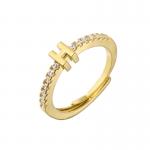 18K Gold Plated Initial Letter Diamond Ring Adjustable 925 Sterling Silver Zircon Alphabet Rings Bands for sale