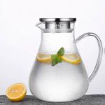 Clear Tempered Glass Water Pitcher Iced Tea Carafe With Stainless Steel Lid