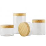 Cosmetic Clear Plastic Storage Jar Empty Refillable With Bamboo Cap for sale