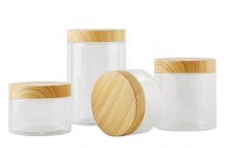 China Cosmetic Clear Plastic Storage Jar Empty Refillable With Bamboo Cap supplier