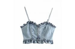 China Factory OEM Summer Vogue Splicing Agaric Edge Female Custom Denim Clothing supplier