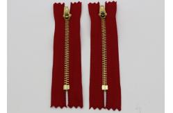 China Red Tape Pants Leather Jacket Gold Zipper , Polyester Tape Two Way Separating Zipper supplier