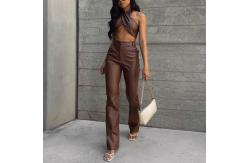 China Brown Two Piece Casual Set Sexy Halter Vest Slim Straight Trousers Suit supplier