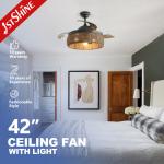 Woven Rattan Cage Ceiling Fan With Light Villatic Invisible Blade Dc 240v for sale