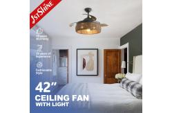 China Smart Control Rustic Design Rattan Ceiling Fan with Retractable Blades and Light Kit supplier