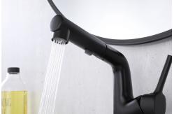 China Matte Black Brass Bathroom Basin Faucets With Sprayer Single Handle Rotating Sink supplier
