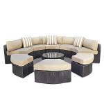 Round Lounge Outdoor Beach Furniture Sofa PE Rattan Washable for sale
