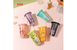 China Plastic Milk tea Straw Cup Transparent Double-Layer Plastic Water Cup supplier