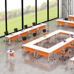 Orange Folding Training Table Office Multi Person Metal Leg