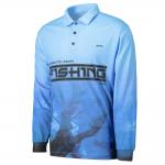 Multi - Functional Fabric Sublimated Fishing Jerseys 3D Cutting Breathable Blue Color for sale