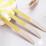 Yellow  Striped Wooden Cutlery Party Picnic Spoon Fork Knife Utensils Set for sale