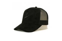 China custom-made 3D embroidery 5 panel suede trucker cap with plastic buckle supplier