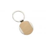 Nickel Iron Beech Wooden Metal Keychain Holder Promotional Round for sale