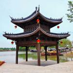 3.2m Chinese Style Pavilion Handmade Grey Wooden Gazebo Structure for sale