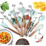 Silicone Wooden Kitchen Utensil Set With Stand Rustproof Multiapplication for sale