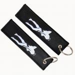 OEM Factory Custom Color Double-sided Woven Label Twill Fabric Embroidery Aviation logo Luggage Tag Keychain for sale
