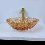 Custom Glass Shallow Round Vessel Sink Large Modern Round Crystal
